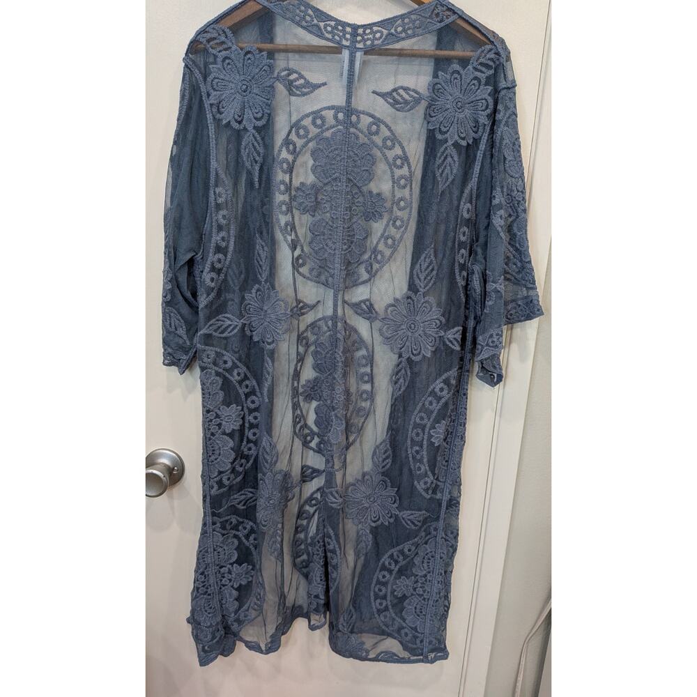Nwot Lace Kimono Cardigan Swim Cover Up Blue Womens L/XL Relaxed Flowy Longline - Picture 5 of 7